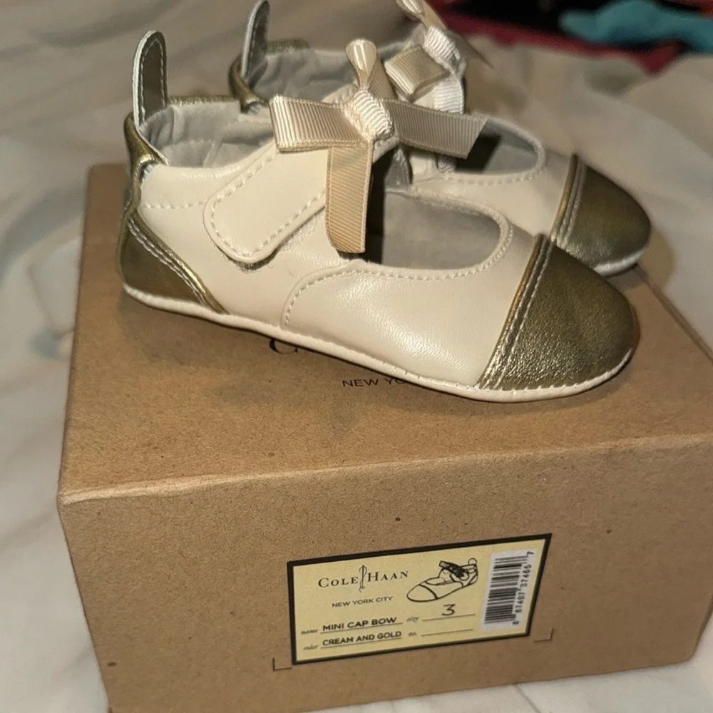 Cole Haan Gold and Cream Crib Shoes